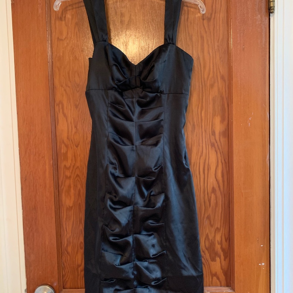 Wide strap silky black dress